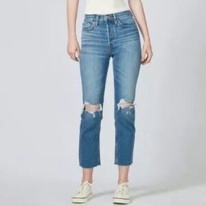 RE/DONE‎ 70s Stove Pipe High Rise Ankle Jeans in Dusk Destroy Size 25